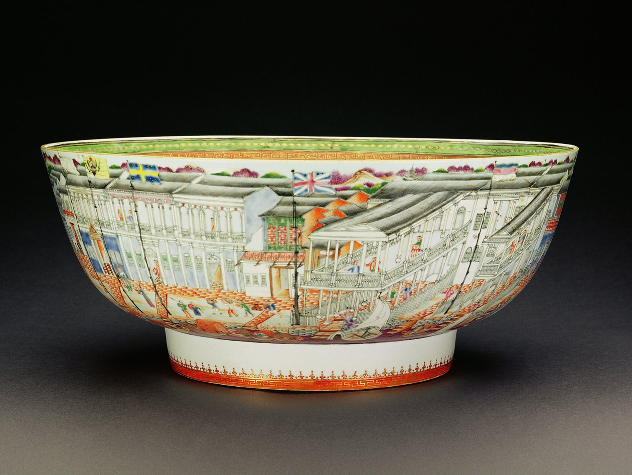 Skål, dekorerad i mandarinpalett med en scen av Songs in Canton, Qianlong Period, c.1770 (porslin) (se 205912) av Chinese School