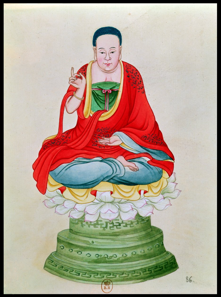 Buddha sittande på en lotusblomma (wc på papper) av Chinese School