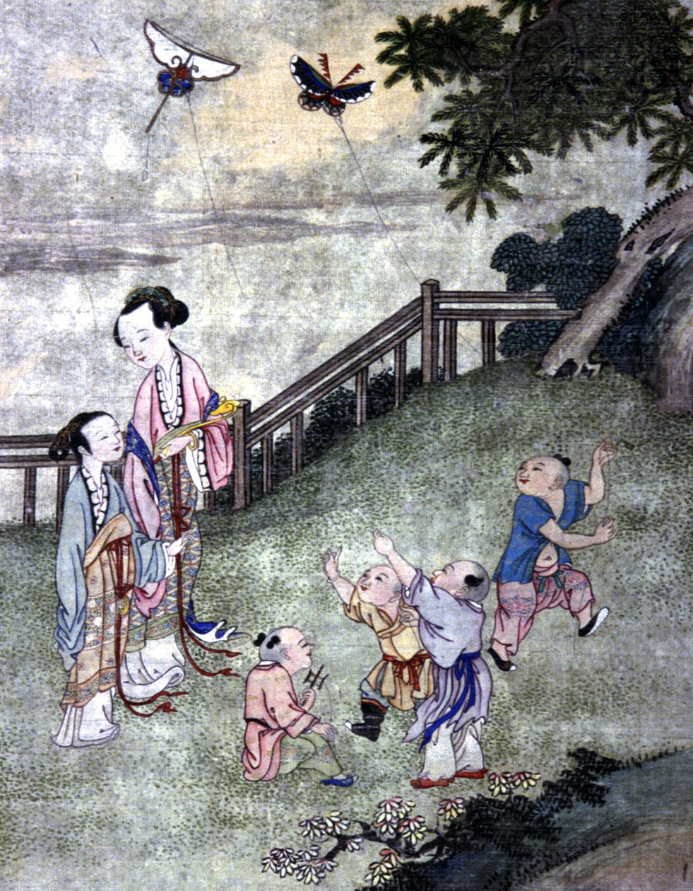 Barn som leker drake, mitten av 1800-talet (tryck) av Chinese School