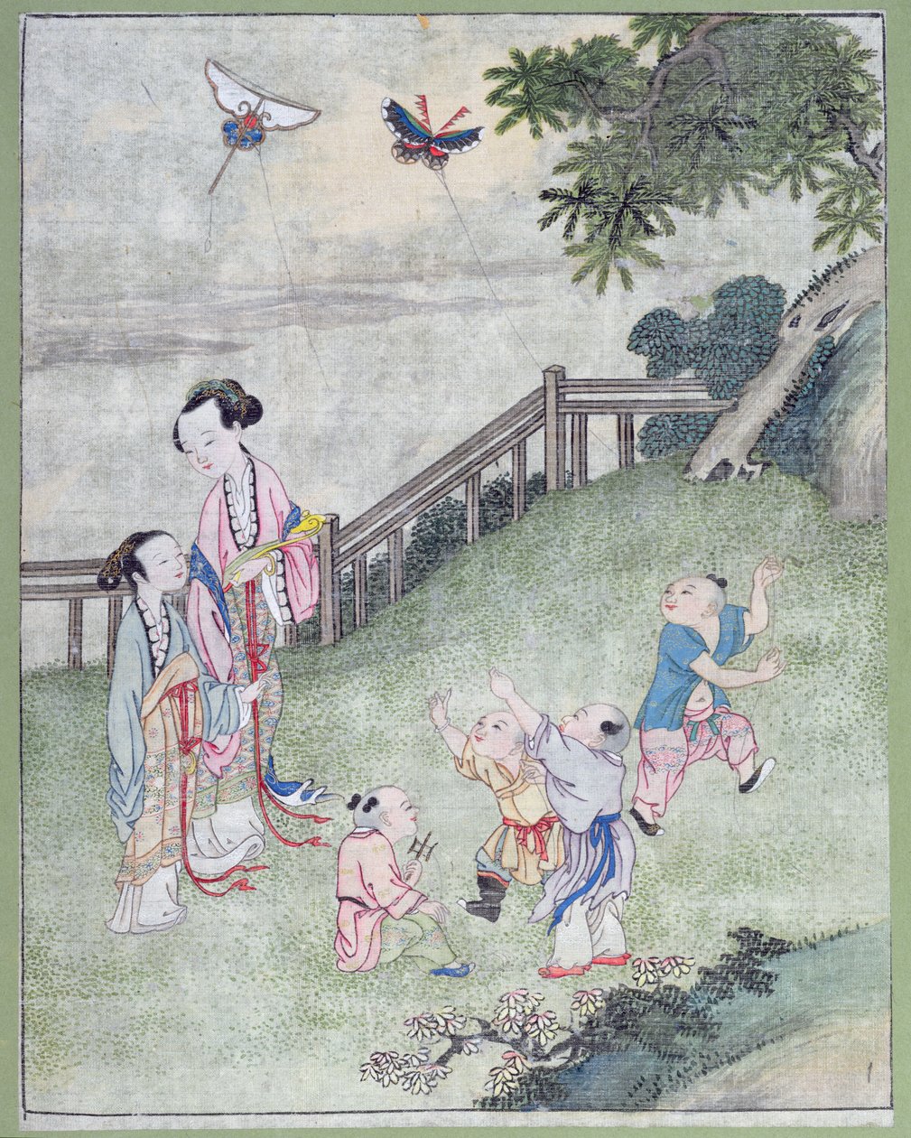 Barn som leker med drakar, av Chinese School