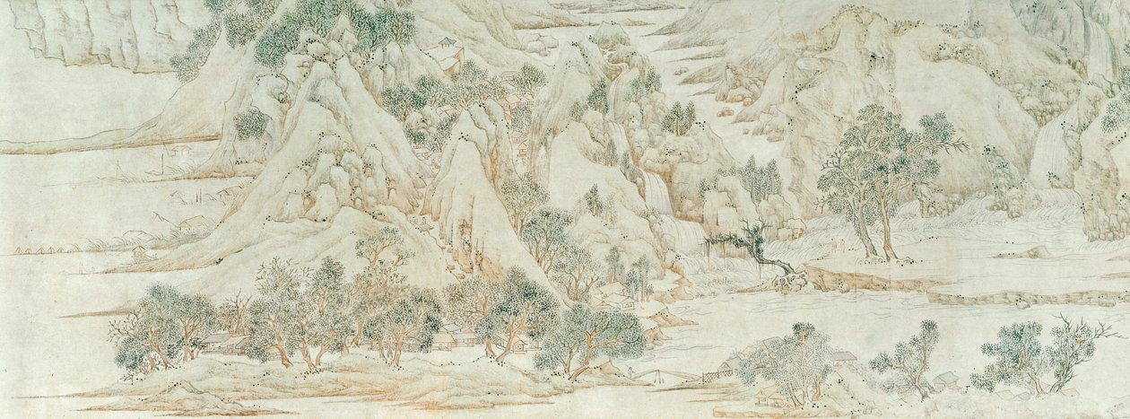 Kinesiskt landskap, Mingdynastin (penna- och bläcktvätt på papper) av Chinese School
