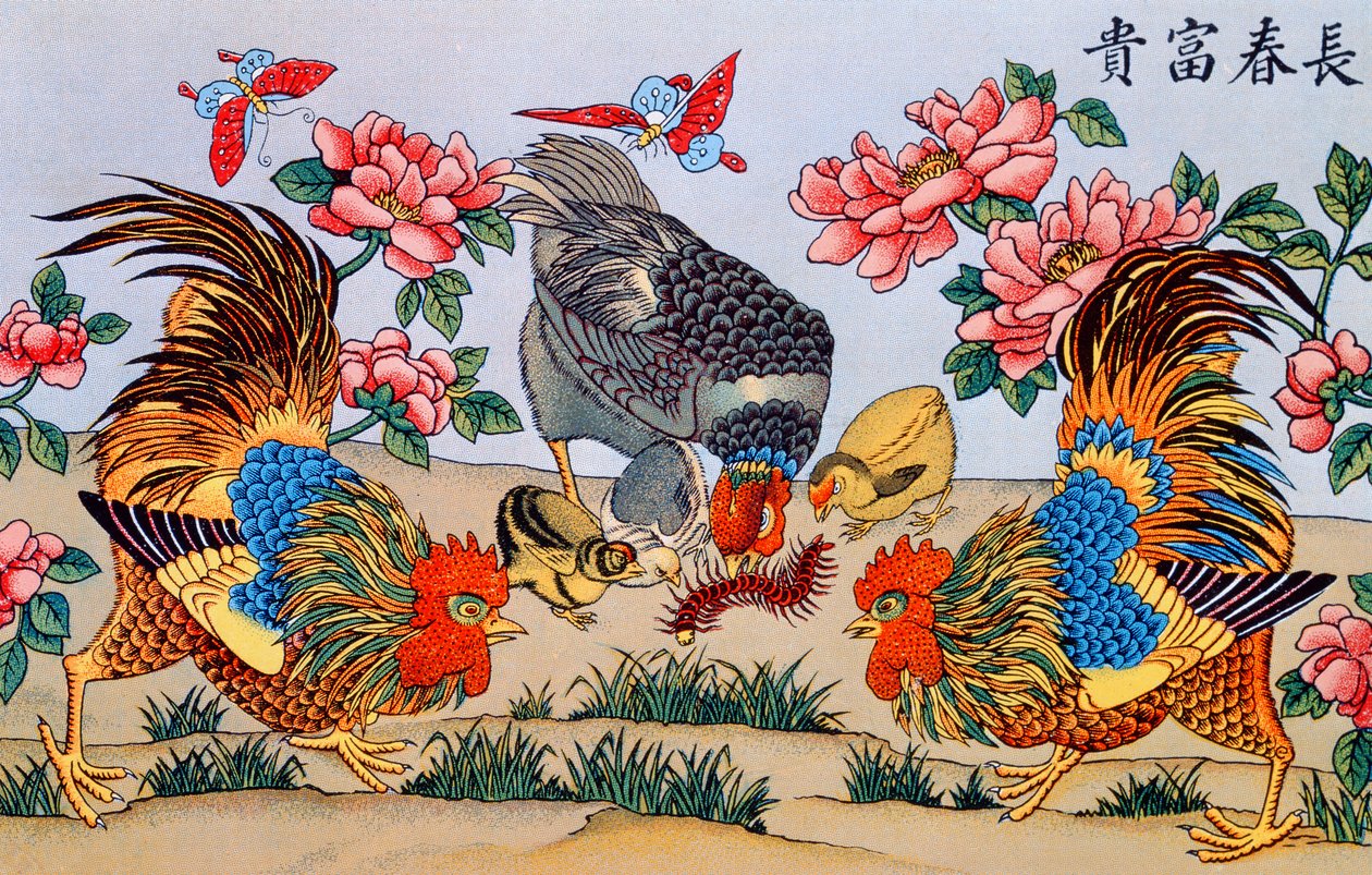 Tupp som dödar en tusenfoting, illustration från Research on superstitions in China, publicerad i Shanghai av Imrimerie de la Mission Catholique, 1929 av Chinese School