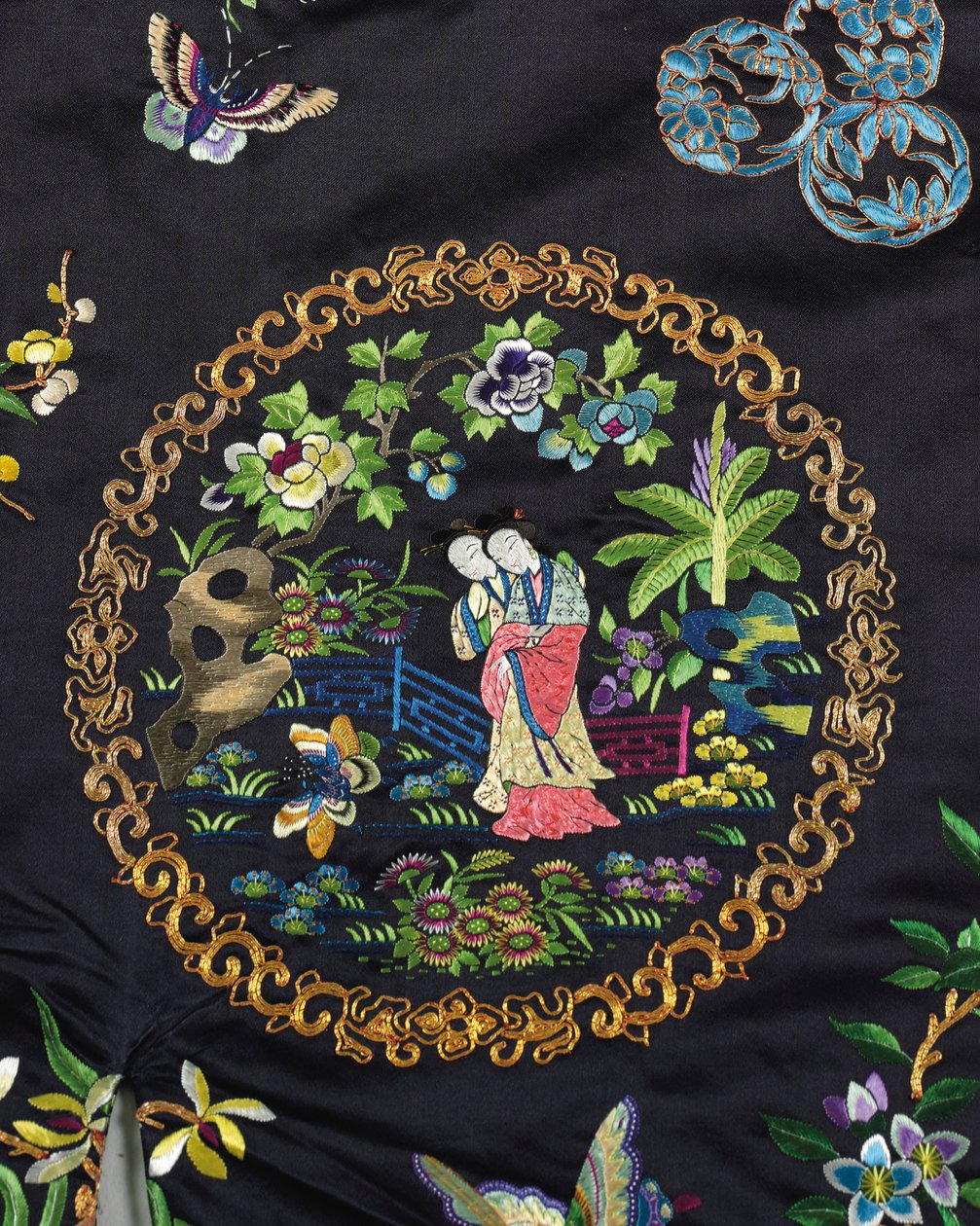 Broderad midnattsblå Haan informell överrock för kvinnor, waitao, 1800-talets tredje kvartal av Chinese School