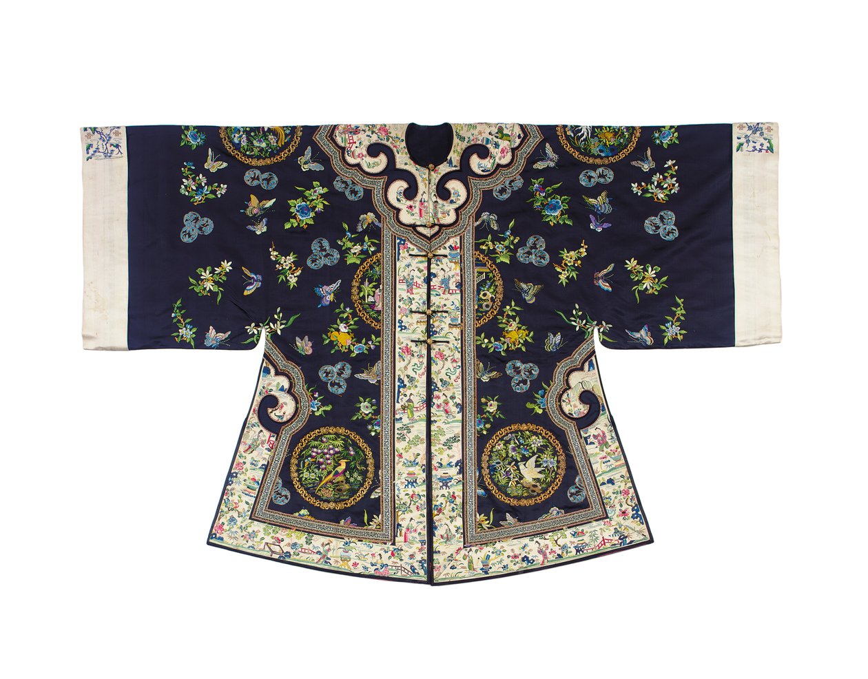 Broderad midnattsblå Haan informell överrock för kvinnor, waitao, 1800-talets tredje kvartal av Chinese School