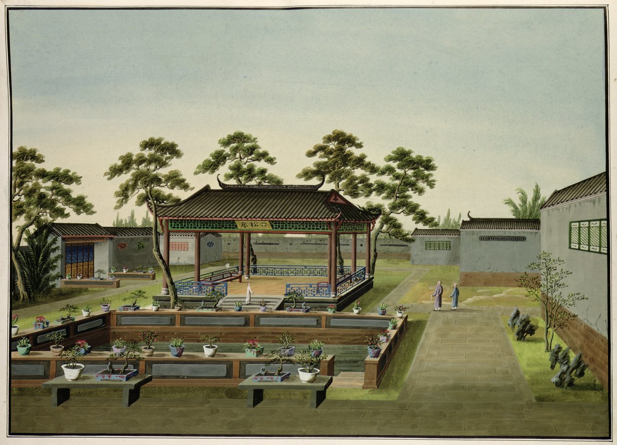 Trädgårdsscenen, ca 1820-40 (wc på papper) av Chinese School