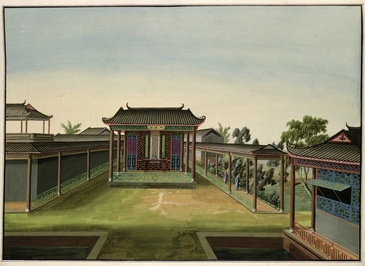 Trädgårdsscenen, ca 1820-40 (wc på papper) av Chinese School