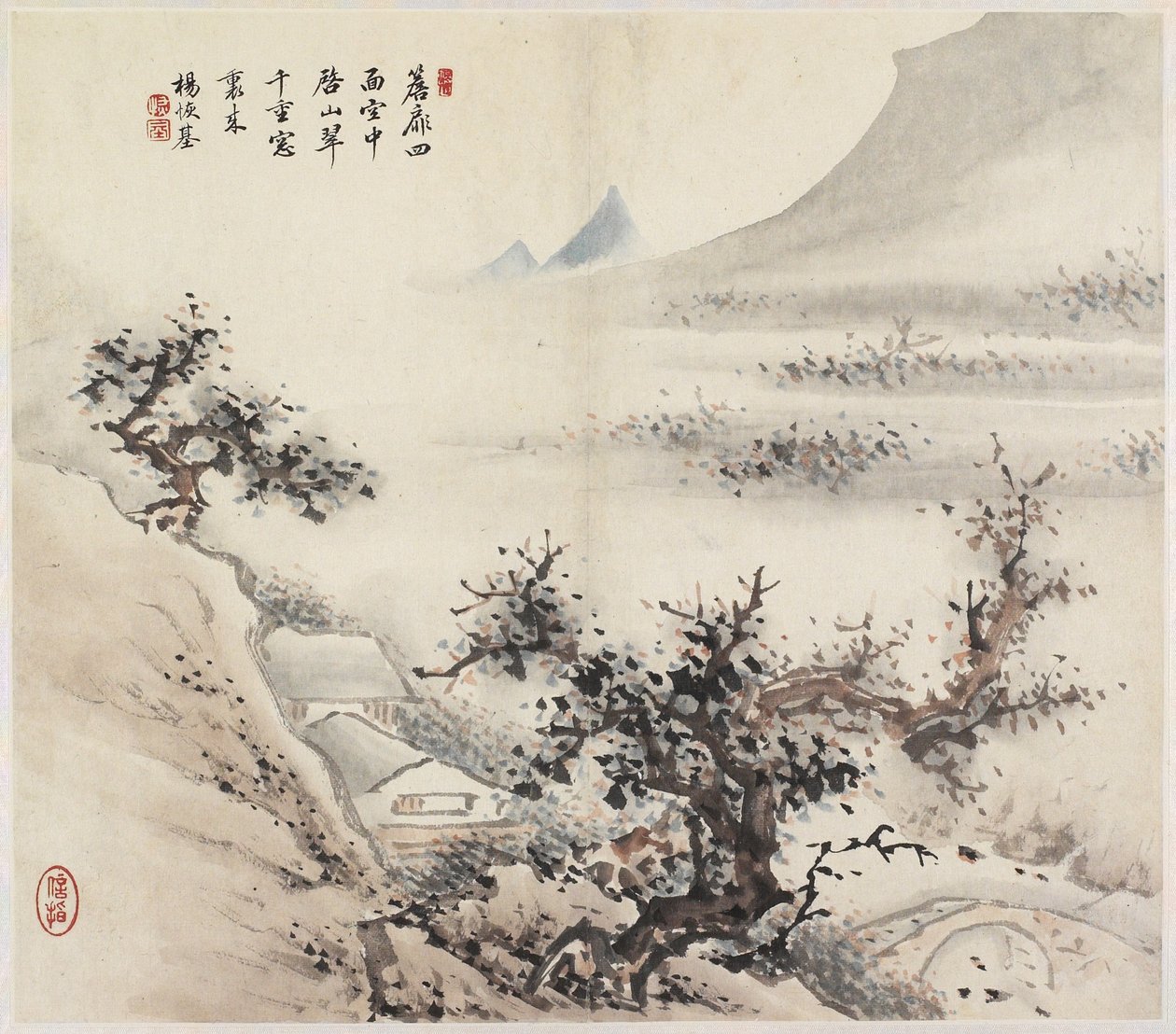 Landskap (bläck & färger på papper) av Chinese School