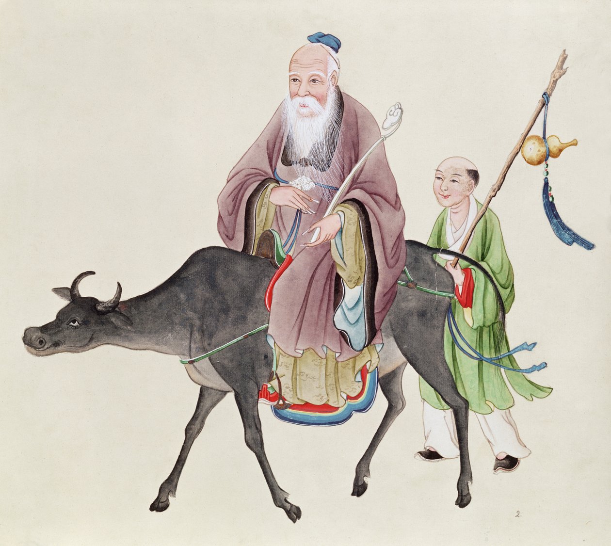 Lao-Tzu (c.604-531) på sin buffel, följt av en lärjunge (wc på papper) av Chinese School
