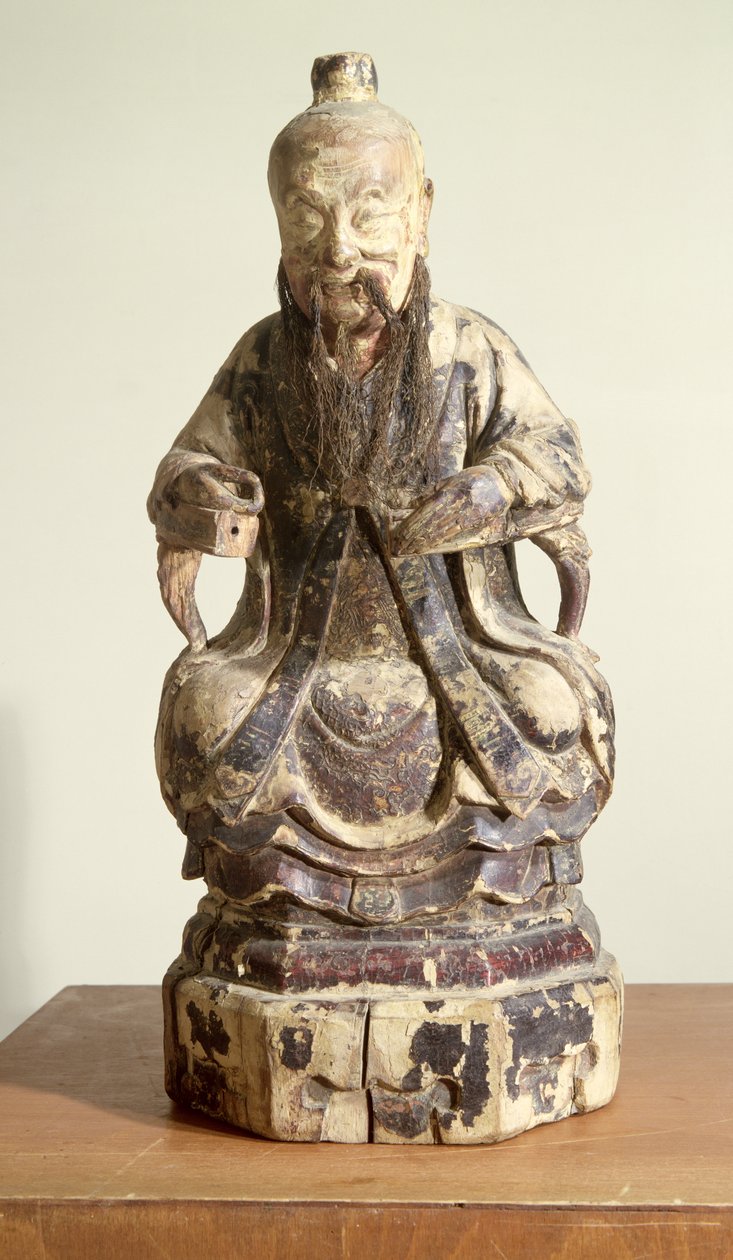 Lao-Tzu (ca 604-531) bär en mästares krona (målat trä) av Chinese School