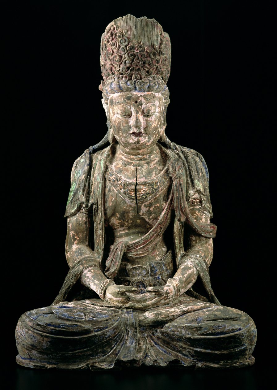 Stor sittande bodhisattva i meditation, Jin-dynastin (1115-1234) (trä & pigment) (se 206545) av Chinese School