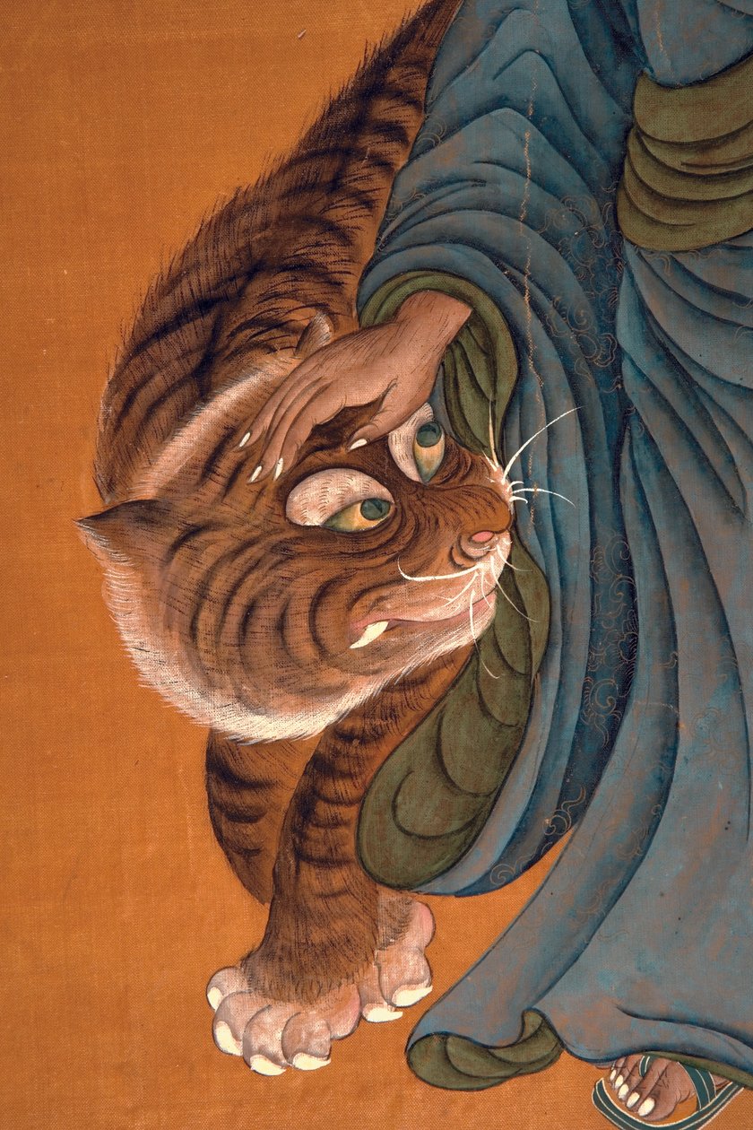 Lohan med tiger, sent 1700-tal till tidigt 1800-tal (färg på siden) av Chinese School