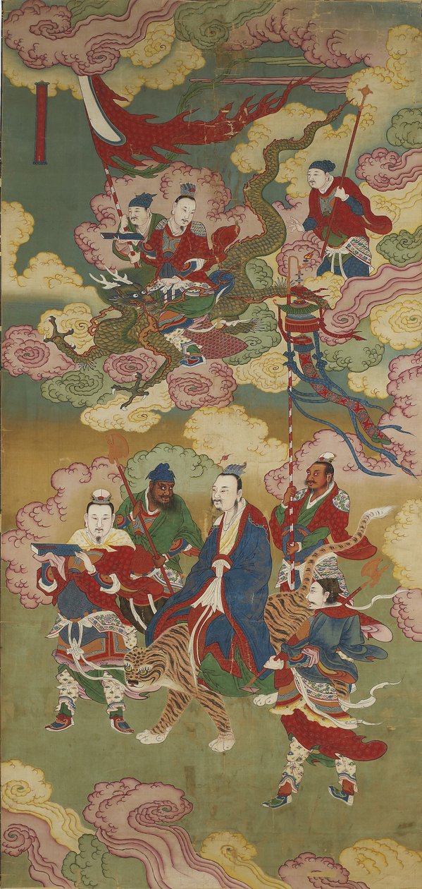 Numinous Treasure Emissarys, från ett buddhistiskt land- och vattenritualset (bläck, färg & guld på siden) av Chinese School