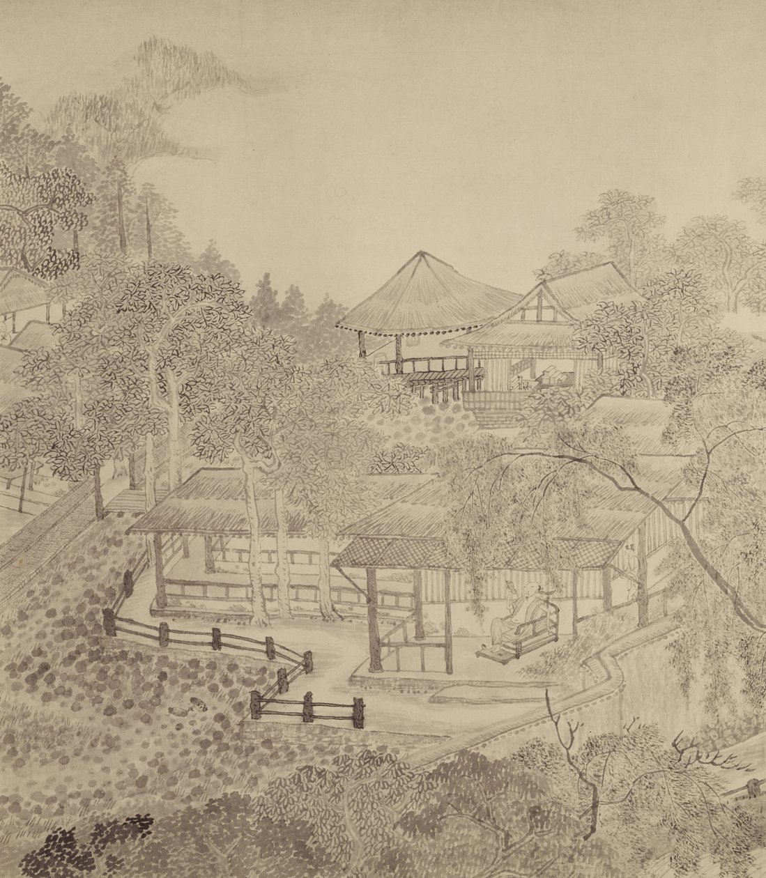 Passar sommaren i Inkwells halmtakshall (bläck på papper) av Chinese School