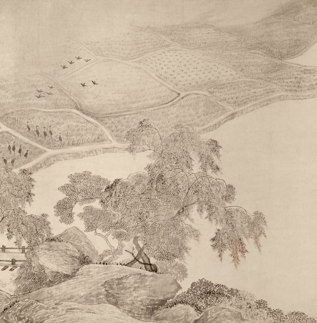 Passar sommaren i Inkwells halmtakshall (bläck på papper) av Chinese School