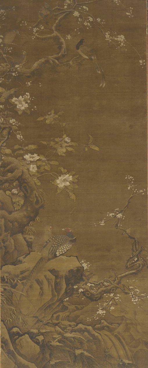 Fasaner och snötäckta plommonblommor, Ming- eller Qingdynastin, 1400-1700-talet av Chinese School