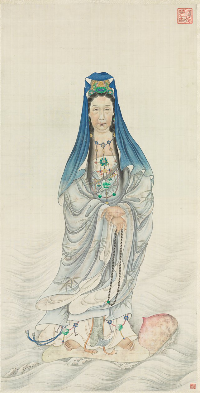 Porträtt av kejsarinnan Cixi som Guanyin av Chinese School