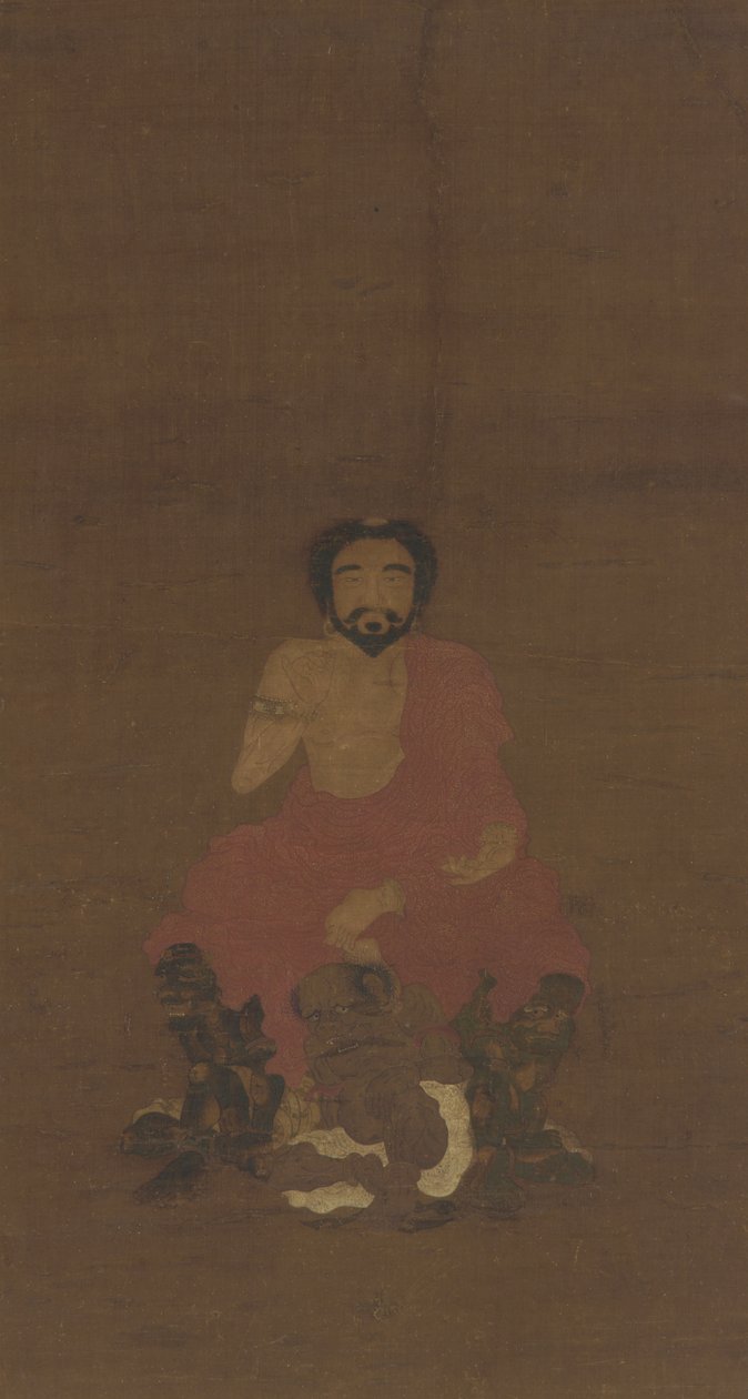 Sakyamuni sitter på tre demonliknande varelser, möjligen Yuan-tidig Ming-dynastin, 1300-1400-talet av Chinese School