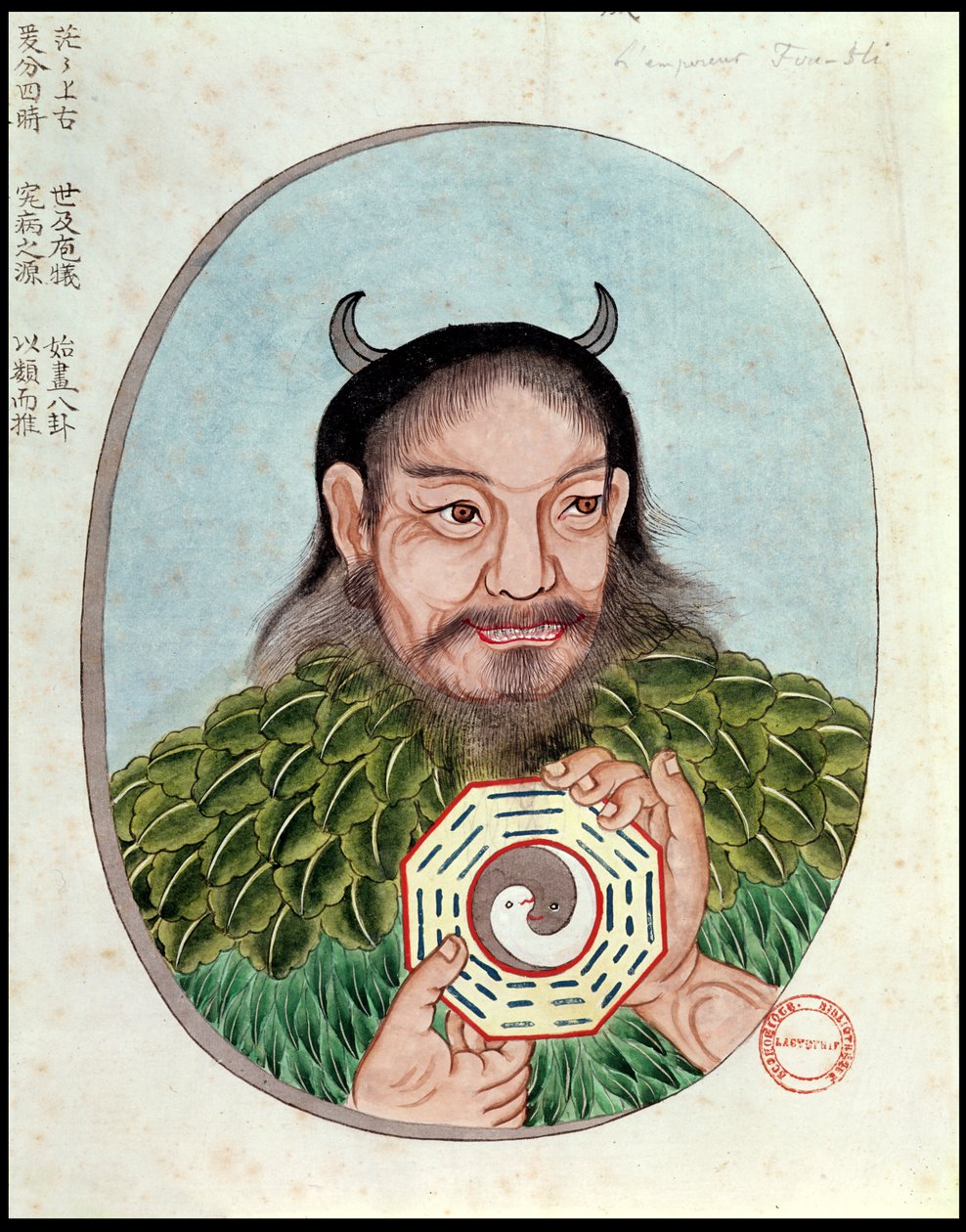 Den legendariska kejsaren Fu-Hsi, illustration från en Pen Tsao, 1700-1800-talet av Chinese School