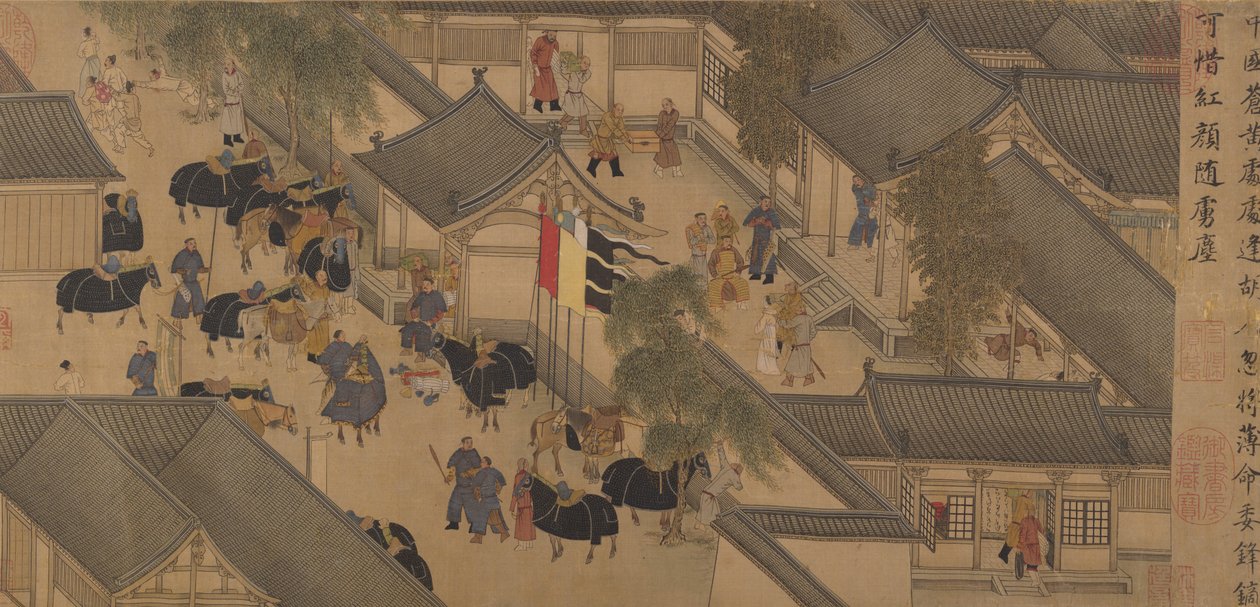 Historien om Lady Wenji, Handscroll, begyndelsen af det 15. århundrede (blæk, farve og guld på silke) av Chinese School