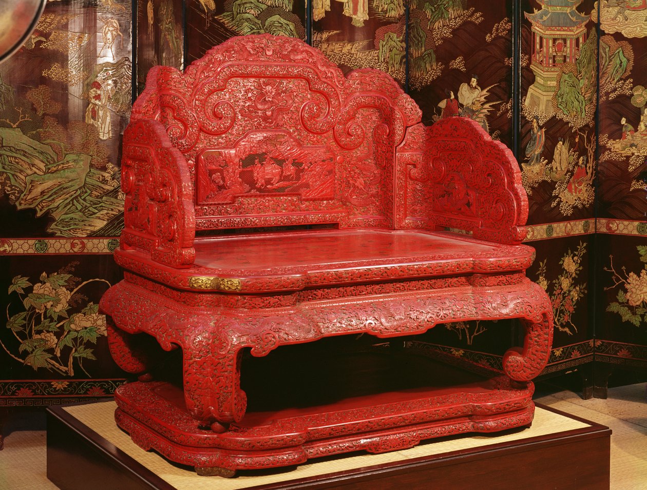 Kejsar Chien Lungs tron (1711-99) (ristad röd lack) av Chinese School