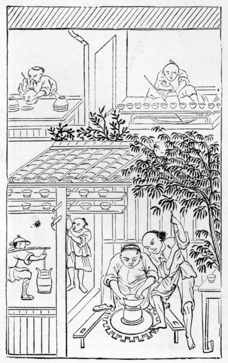 Svarvfat, från en serie illustrationer om tillverkning av porslin (se 384116 & 384117 för hela serien) av Chinese School