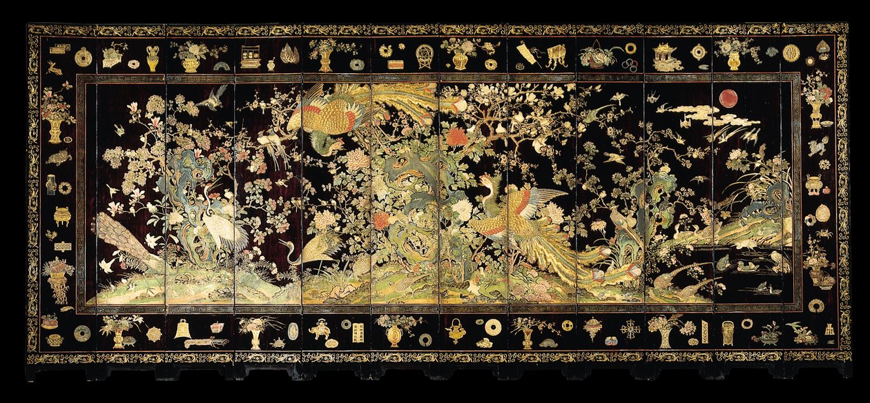 Tolvpanelsskärm med fenixar, sent 1700-tal av Chinese School