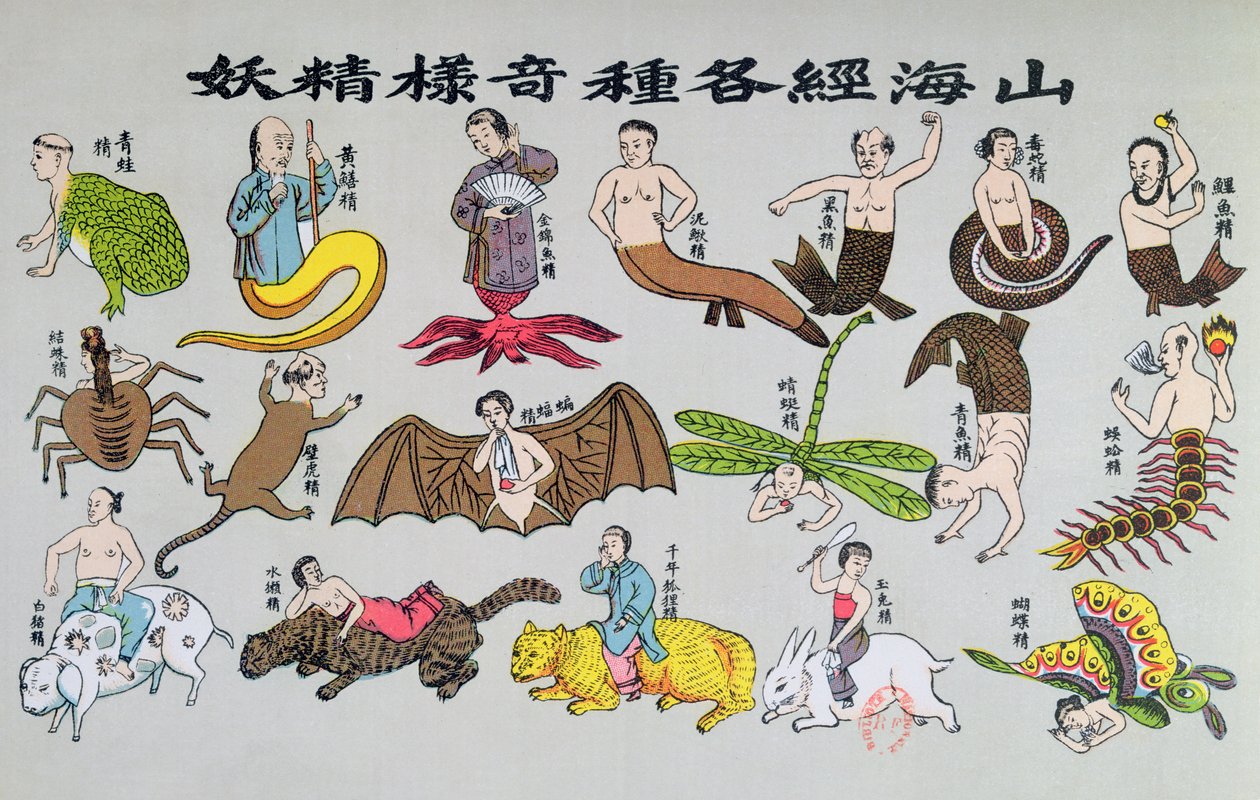 Olika reinkarnationer av själen i djurformer, återgivna i Recherche sur les superstitions en Chine av fader Henri Dore och publicerade 1911 av Chinese School