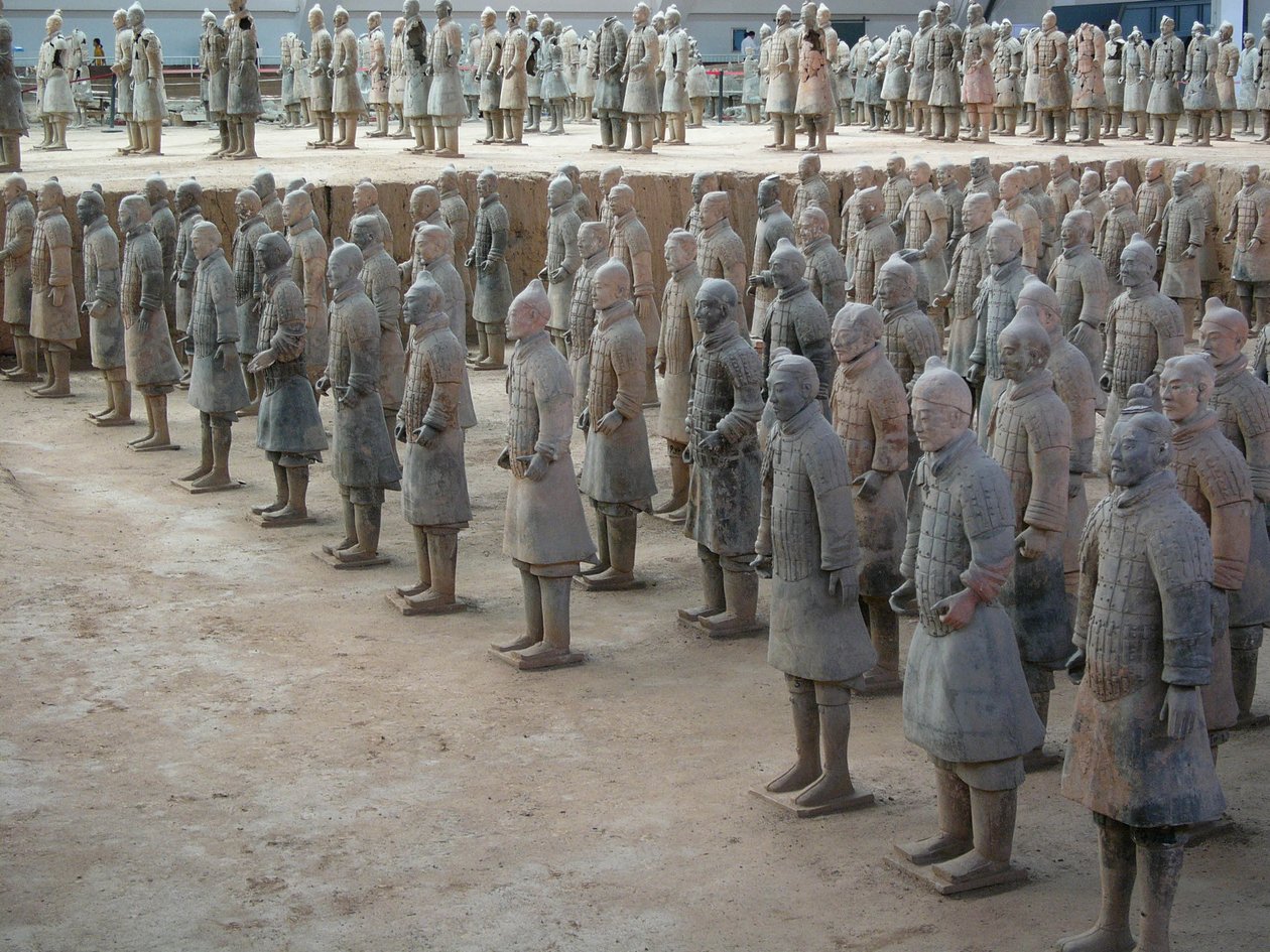 Xian Museum, terrakottakrigare från kejsar Shi Huangdis grav av Chinese School