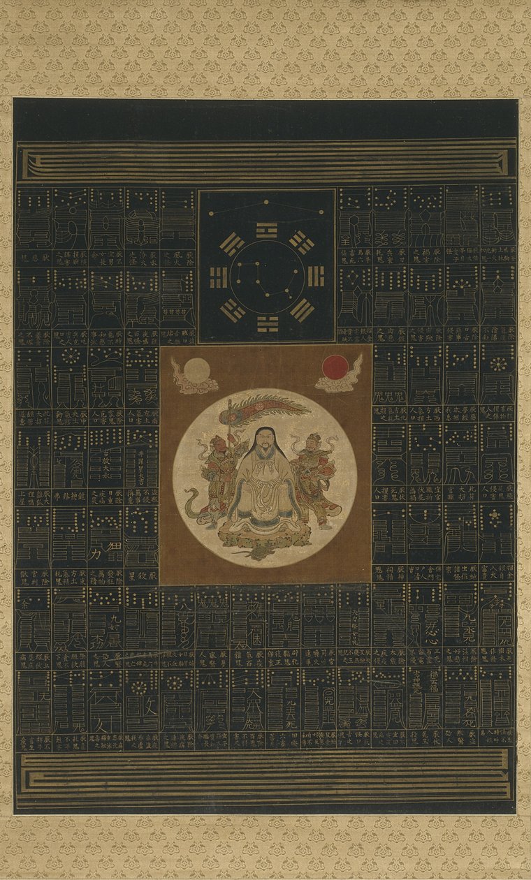 Zhenwu med de åtta trigrammen, den norra skövlaren och talismans, Qing-dynastin av Chinese School