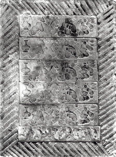 Stämplad begravningstegel, Handynastin (206 f.Kr.-220 e.Kr.) (terrakotta) av Chinese School Chinese School