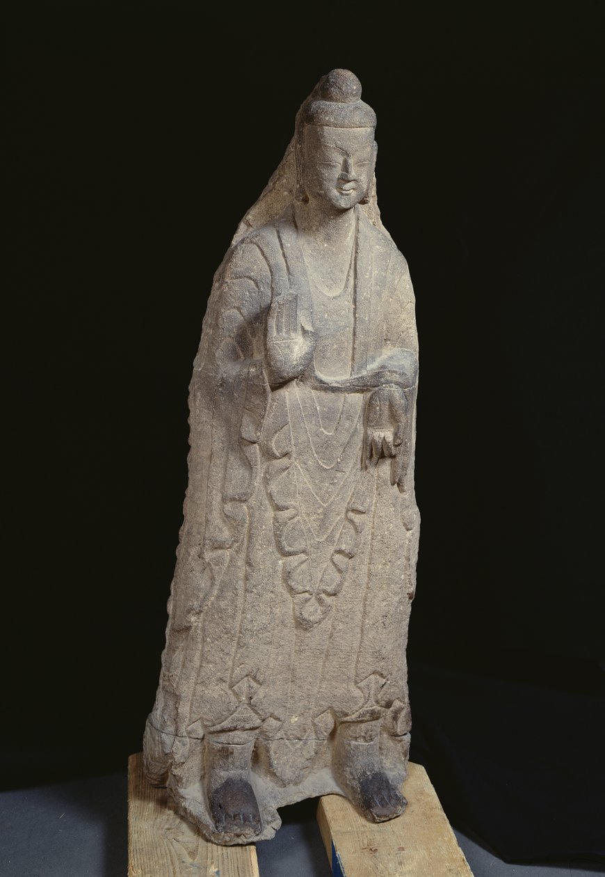 Staty av Buddha Sakyamuni, Northern Wei-dynastin, c.386-534 (kalksten) av Chinese School Chinese School
