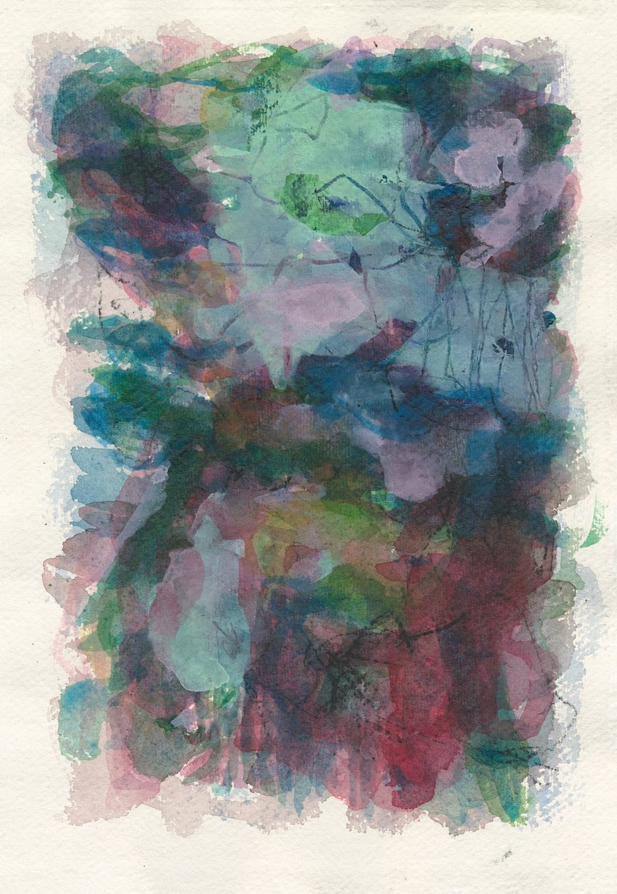 Abstrakt komposition, Organisk/växt-serie, 2021(akvarell, gouache  kol på akvarellpapper) av Ching Fun Tso
