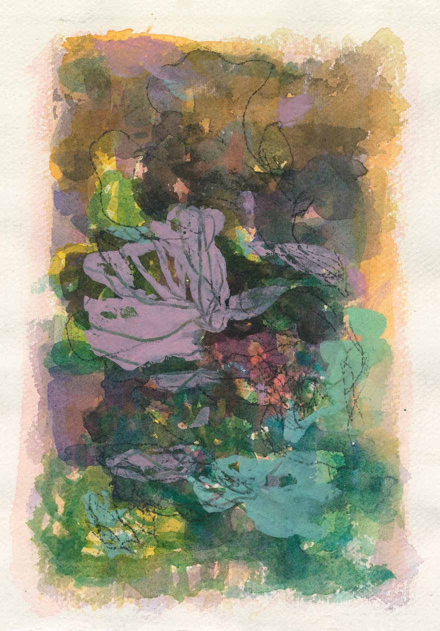Abstrakt komposition, Organic/plant series, 2021 (akvarell, gouache  kol på akvarellpapper) av Ching Fun Tso