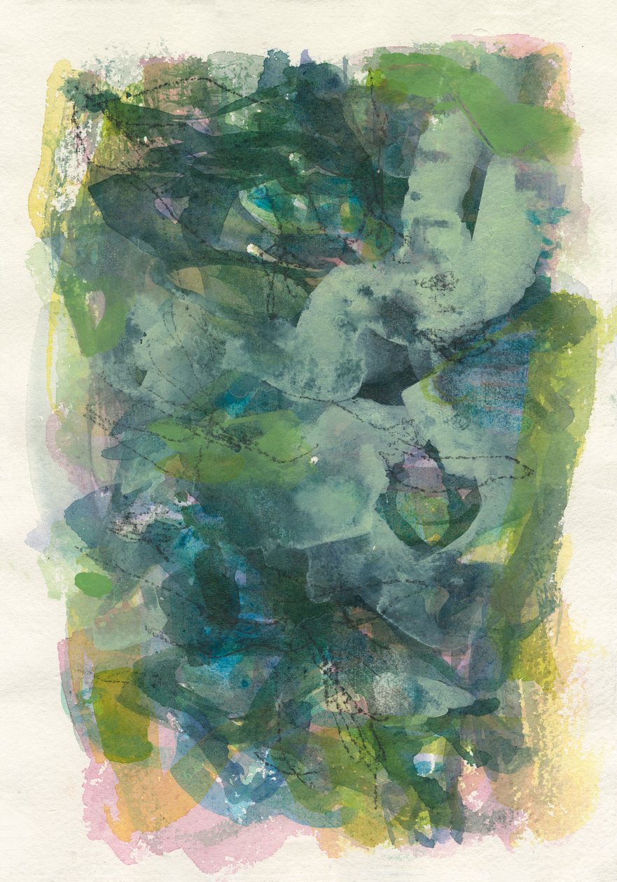 Abstrakt komposition, Organic/plant series, 2021 (akvarell, gouache  kol på akvarellpapper) av Ching Fun Tso