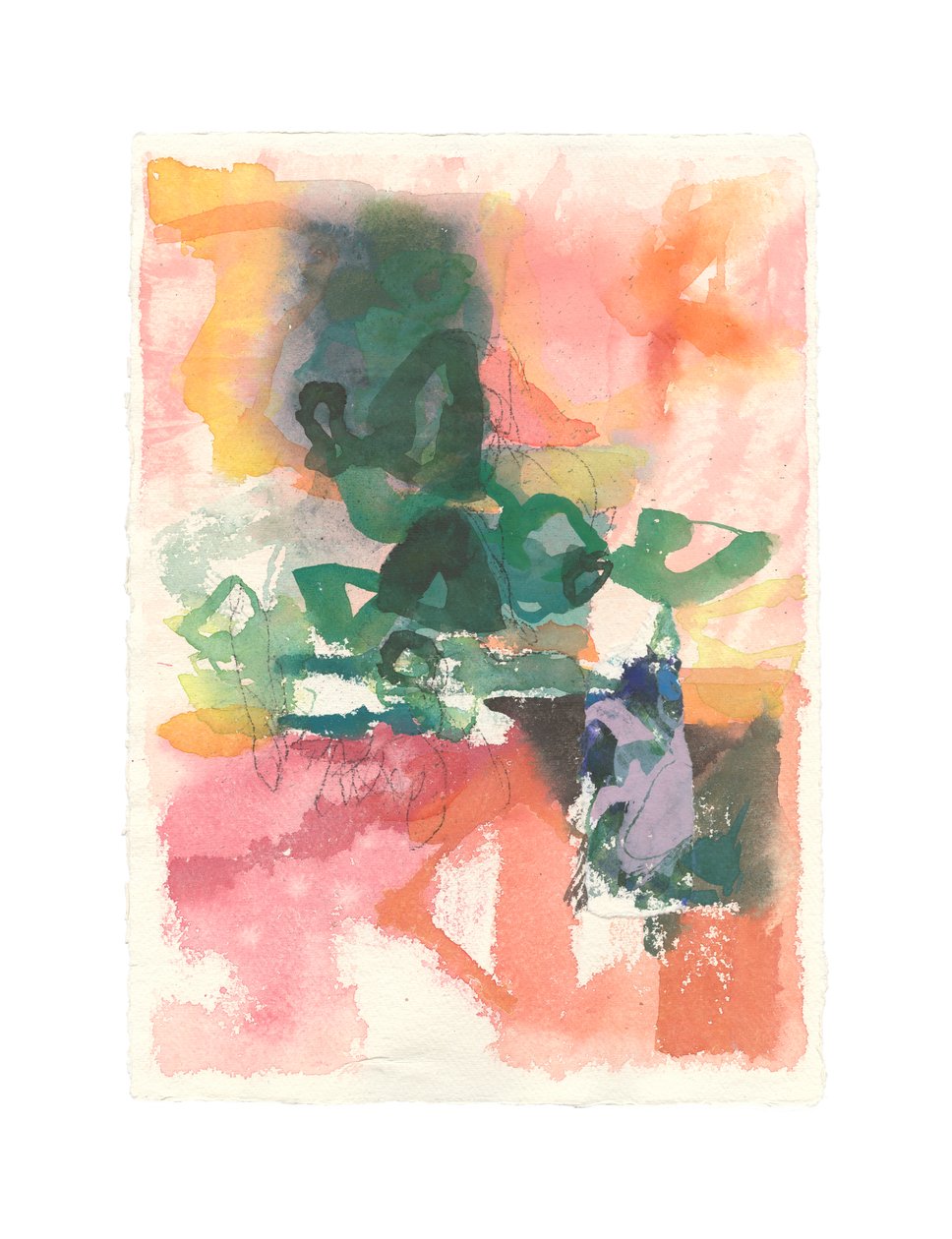 Abstrakt komposition, organisk/oorganisk serie, 2021 (akvarell, gouache, kol  collage på akvarellpapper) av Ching Fun Tso