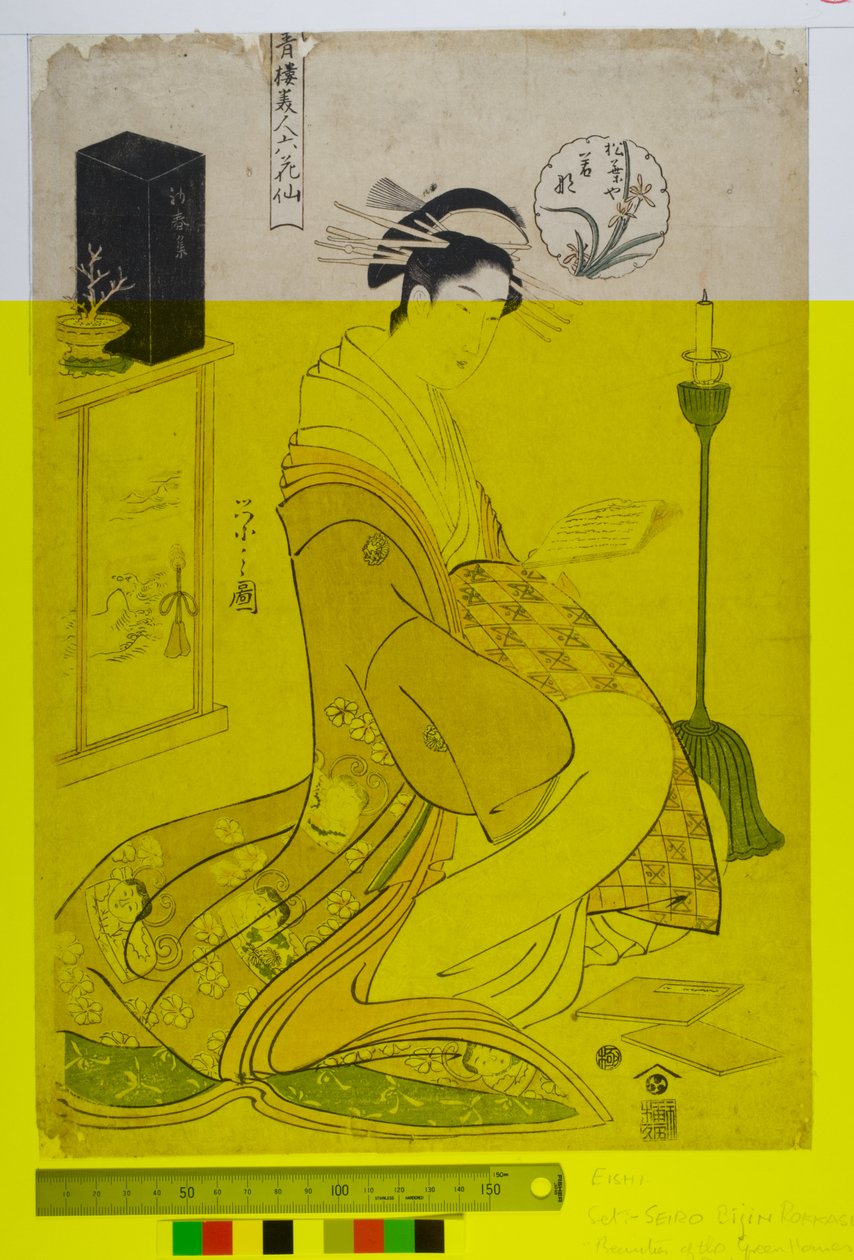 De gröna husens skönheter som de sex poeterna (Seiro bijin rokkasen). c.1794-1795 (träblocktryck på papper) av Chobunsai Eishi