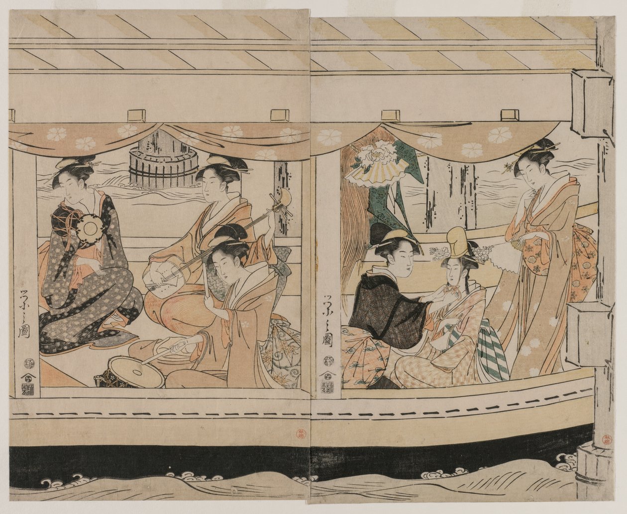Båtliv på Sumidafloden, mitten av 1790-talet. av Chobunsai Eishi