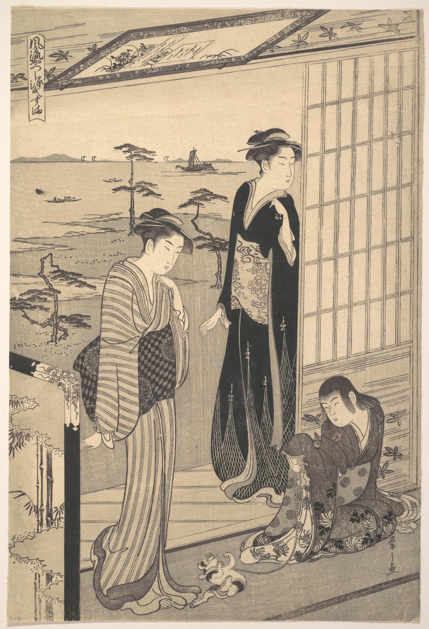 Genji i exil i Suma, ur serien ”Genji i modern, trendig skepnad” (Fūryū yatsushi Genji: Suma) av Chobunsai Eishi