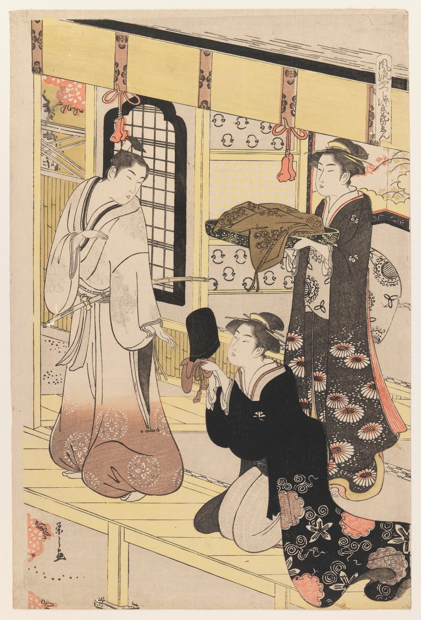 Hana no En, från Eight Views of Disguised Genji, ca 1790 (trätryck i färg) av Chobunsai Eishi