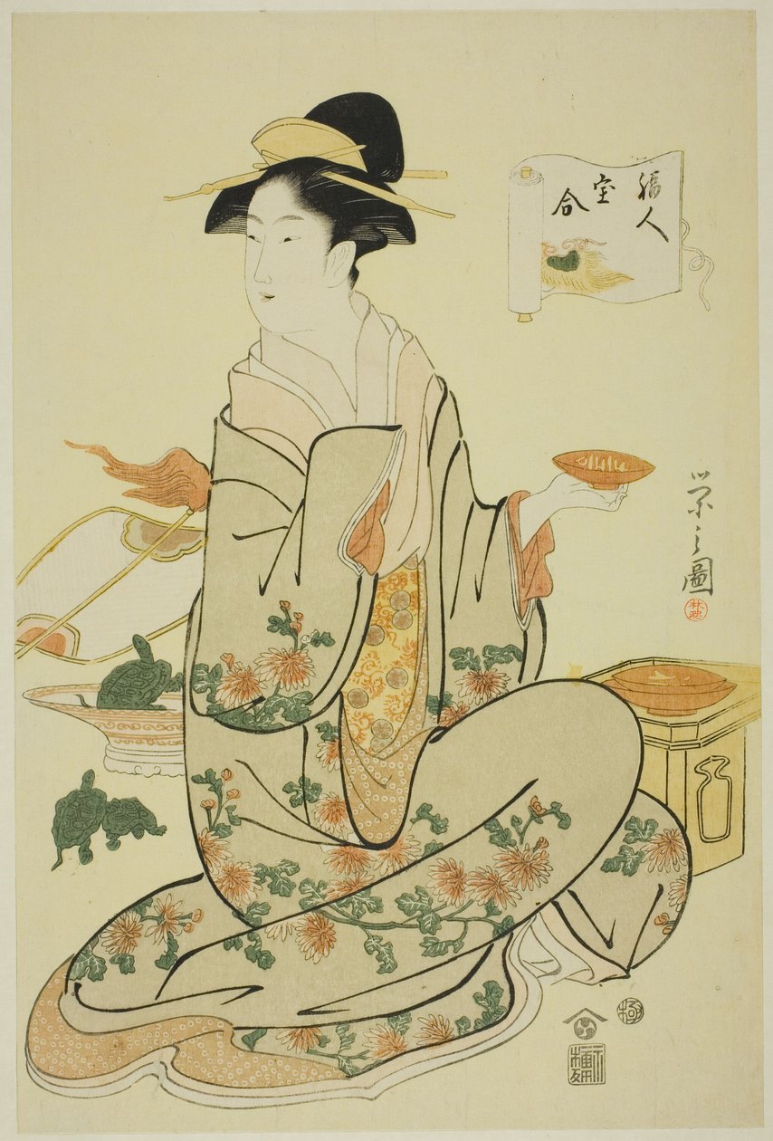 Jurojin, från serien "A Comparison of the Treasures of the Gods of Good Fortune (Fukujin takara awase)" av Chobunsai Eishi