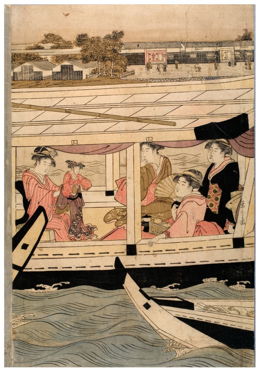 Del av en horisontell pentatyk av Sumida River-scenen av Chobunsai Eishi