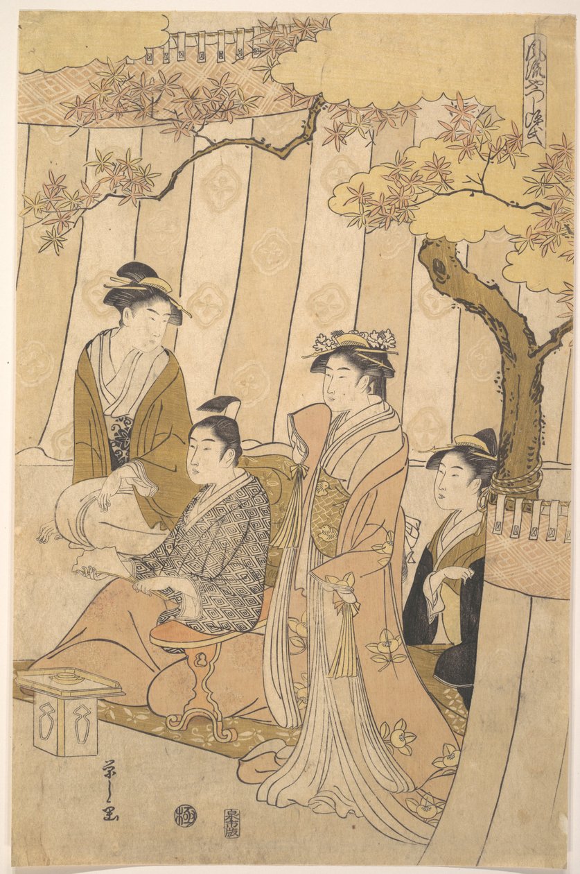 Prins Genji och tre unga kvinnor av Chobunsai Eishi