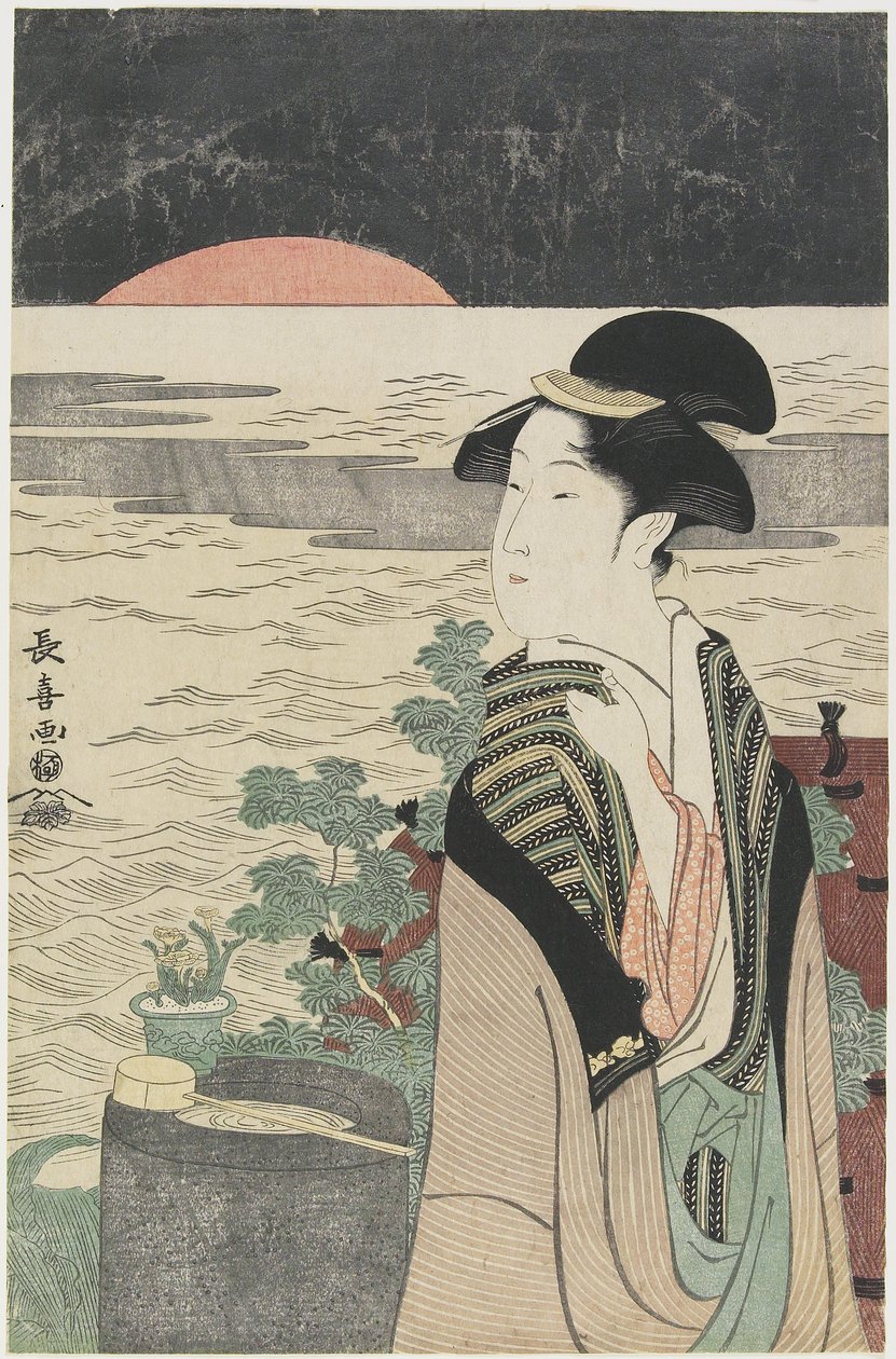 En skönhet som tittar på den första soluppgången, 1793-1796 av Choki Eishusai