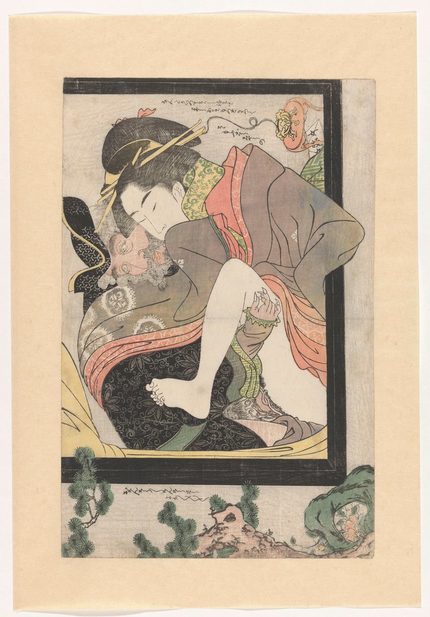 Holländare med en japansk kurtisan av Chokosai Eishô (attributed to)