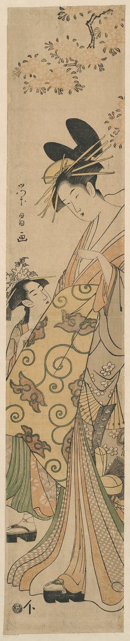 Courtesan och hennes skötare under Cherry Tree av Chokosai Eisho