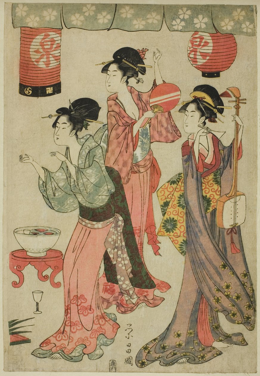 Festlighet på ett tehus, från en parodi på Chushingura av Chokosai Eisho