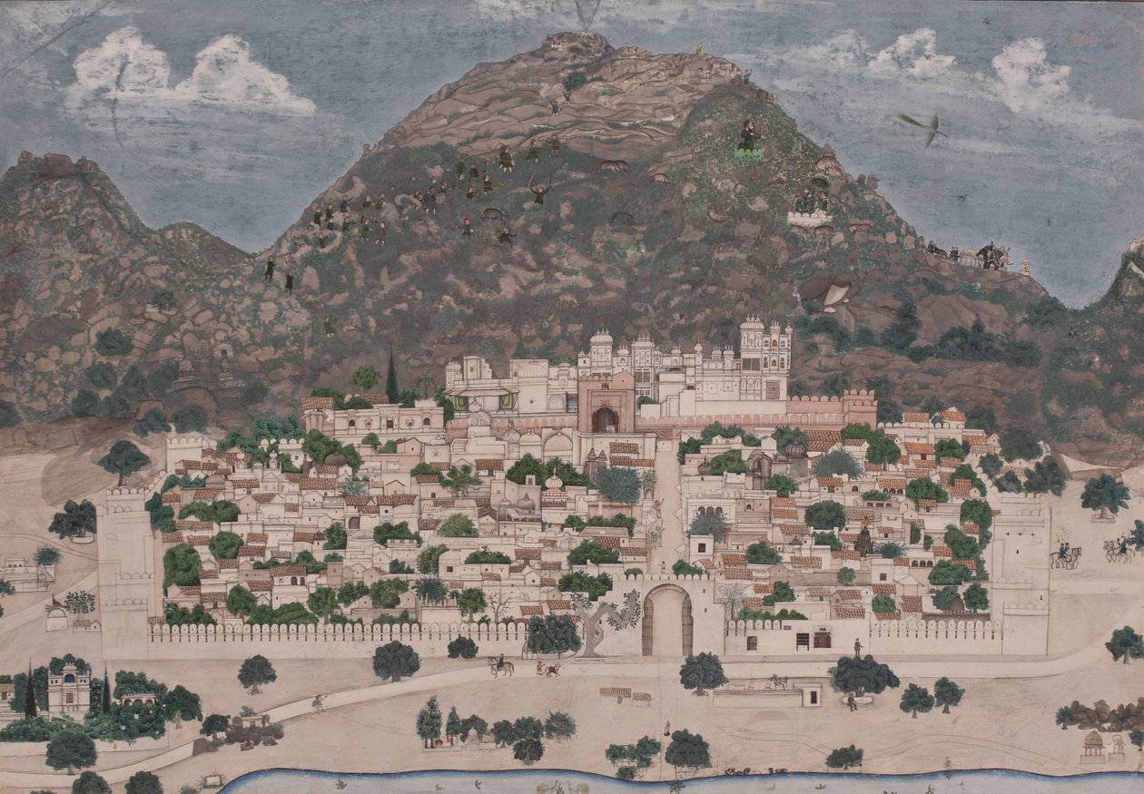 Utsikt över en befäst stad, 1886 (ogenomskinlig wc på papper) av Chotu Lal
