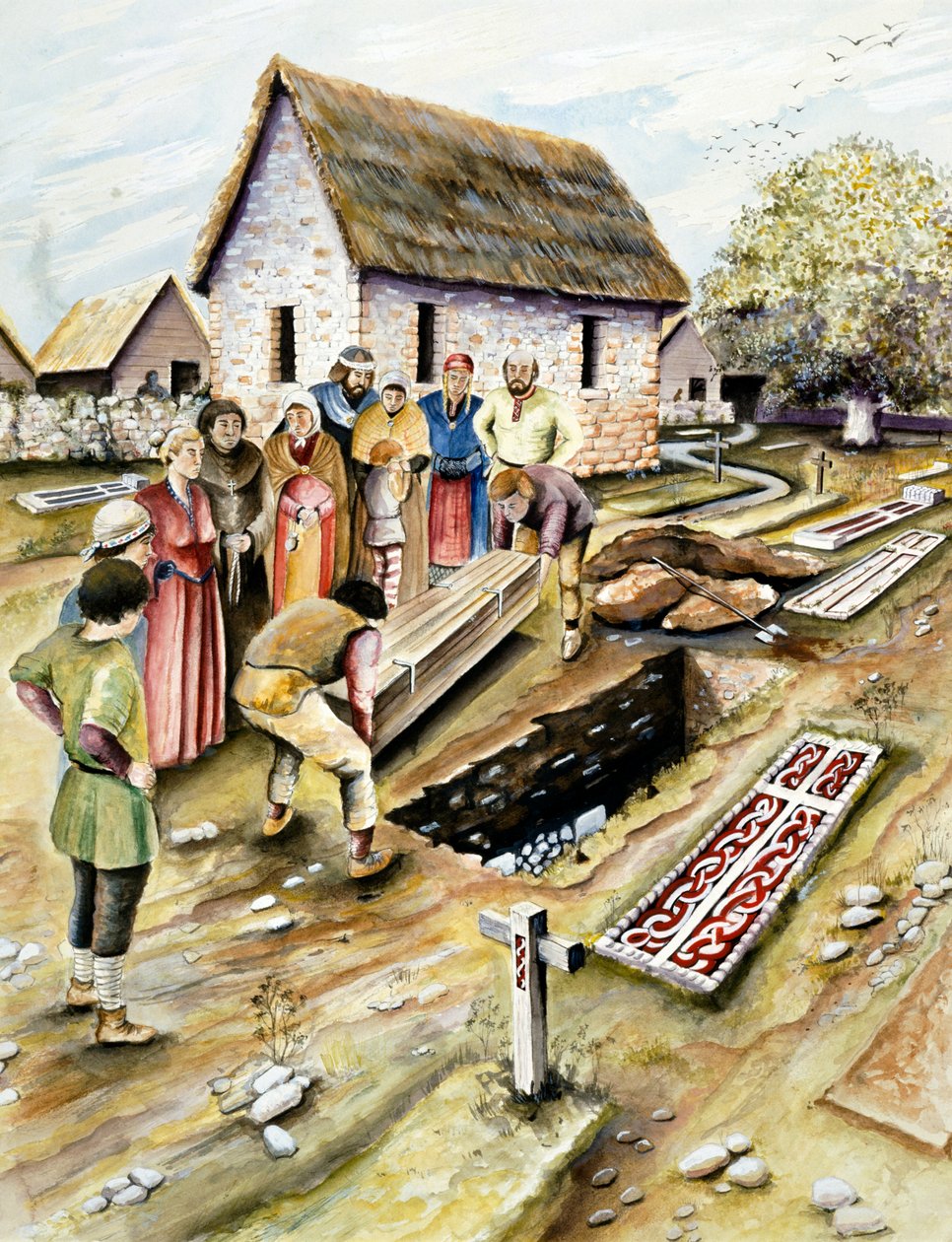Vikingabegravning på en kyrkogård, York, Yorkshire, 1000-talet c2000 av Chris Evans
