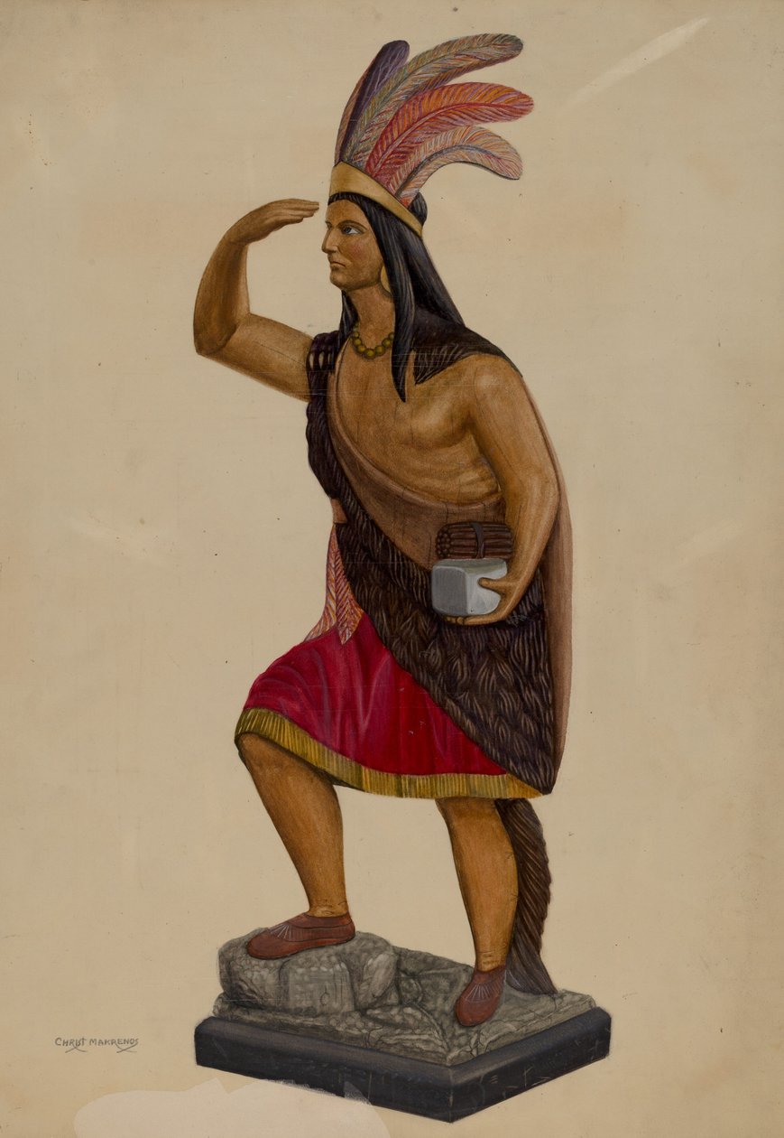 Cigarraffär Indian, ca. 1937. av Chris Makrenos