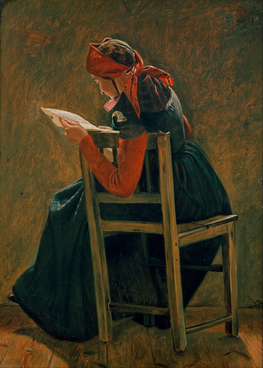 En ung flicka fram Salling läser. Studie. av Christen Dalsgaard